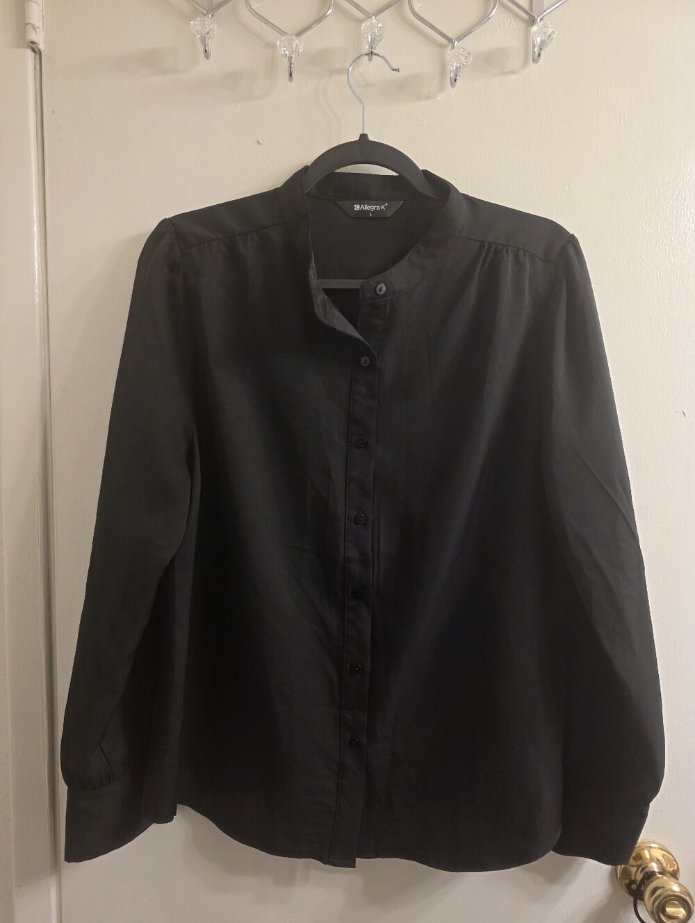 Allegra K Black Button-Front Long Sleeve Shirt